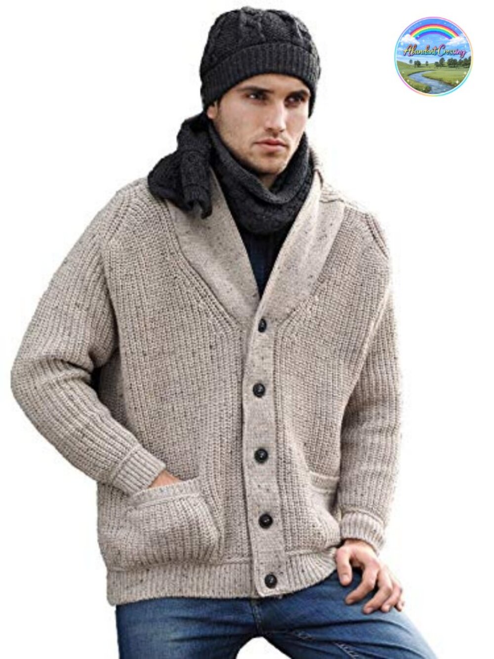 Men's Irish Cable Knit Merino Wool Shawl Cardigan Button Front